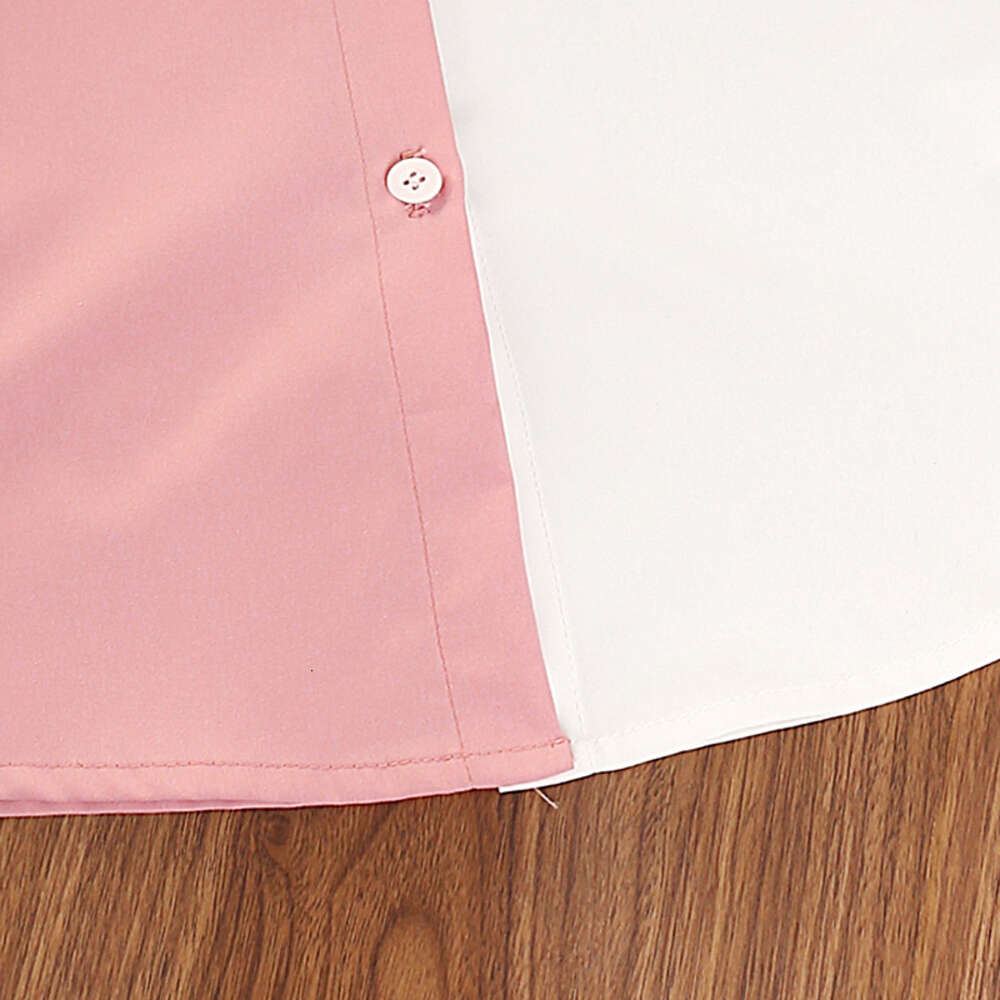 Koszula Summer Girl's Sukiej Patchwork Kolor Lapel Puff Rleeve koronkowy A-Linia Długość kolanowa Modna Słodka Codziennie Casual L2405