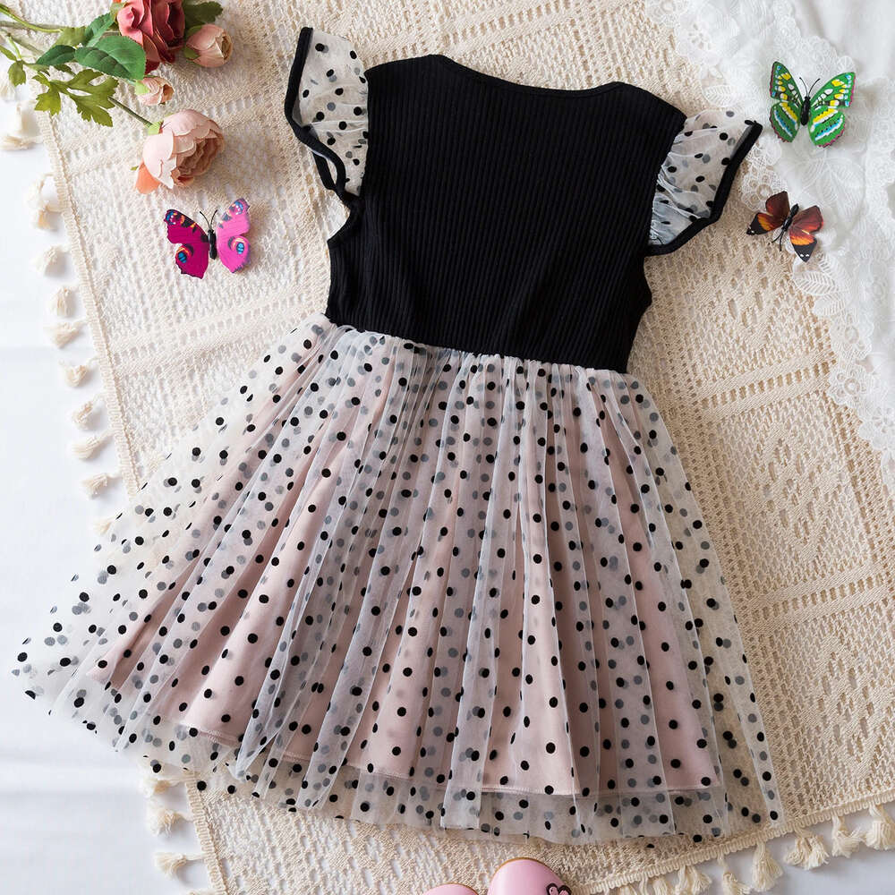 Vêtements pour enfants princesse à polka pour filles manches volonnelles décontractées tutu fille fête d'été robe 2-6y l2405