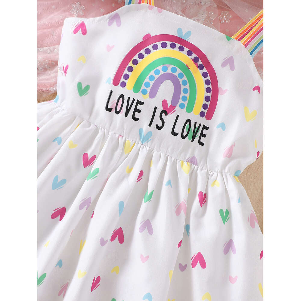 Girls d'été nouveau produit petit frais décontracté sept arc-en-ciel petit amour imprimé la robe d'élingue pour enfants 2 à 6 ans L2405