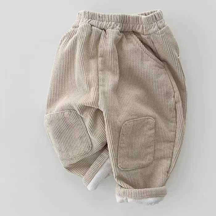 Pantaloni inverno nuovi pantaloni di lana bambini ragazzi e ragazze pantaloni caldi con pantaloni casual vintage spessi velluto abbigliamento bambini d240517