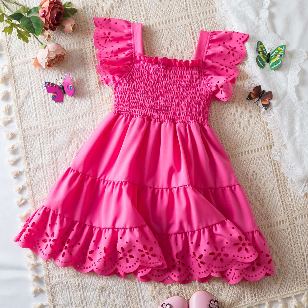 かわいい女の赤ちゃんドレス夏の新しい女の子の服Ruffleスリーブルプリンセスフロックホローファッションバースデーパーティーキッズドレスl2405