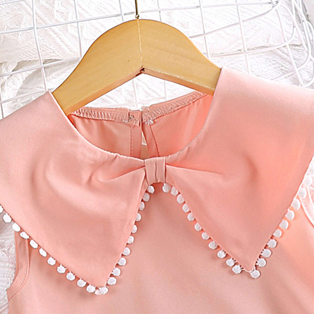 Nuova estate 4-7 anni senza maniche con colletto di bambole rosa bambine abito da festa di compleanno coreano L2405