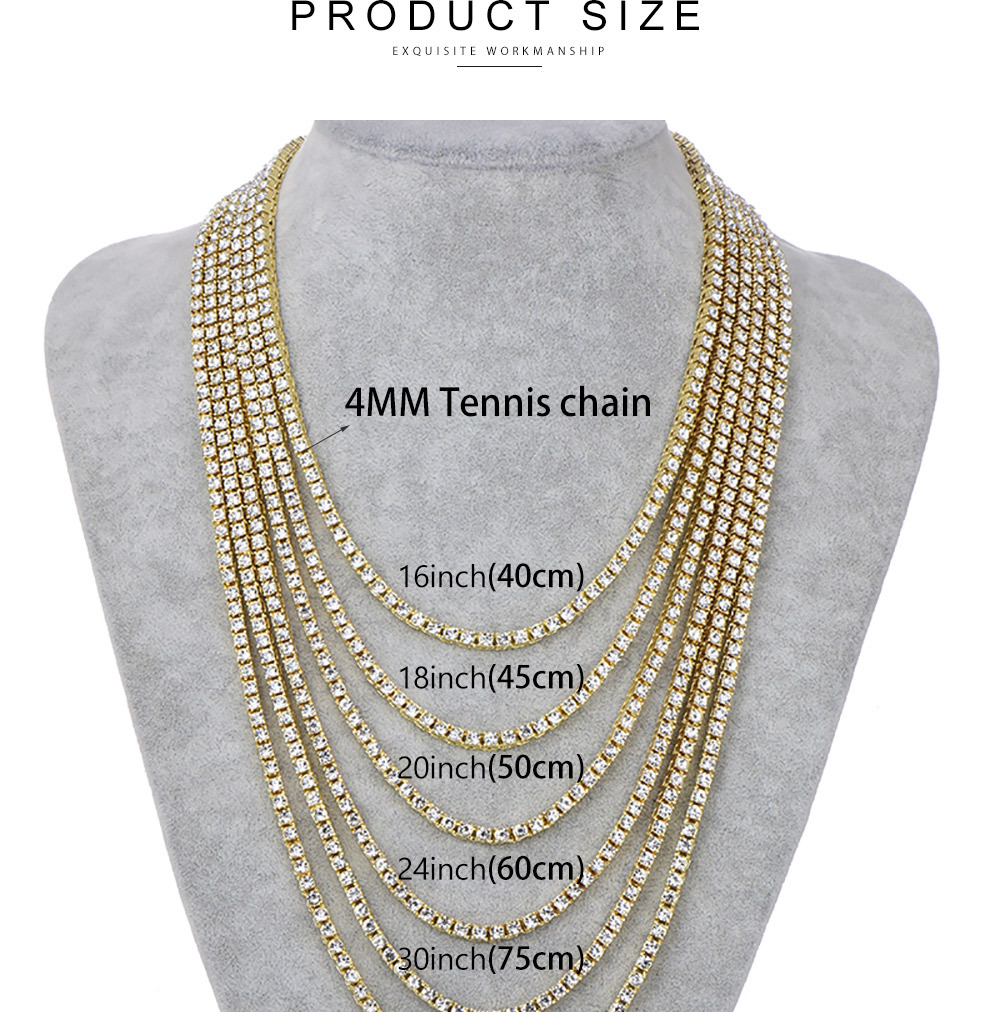 New Luxury 4mm 5mm Hip Hop Silver Color Gothic Tennis Necklace Neck Chain Long for Men Male Women Jewellery Wholesale