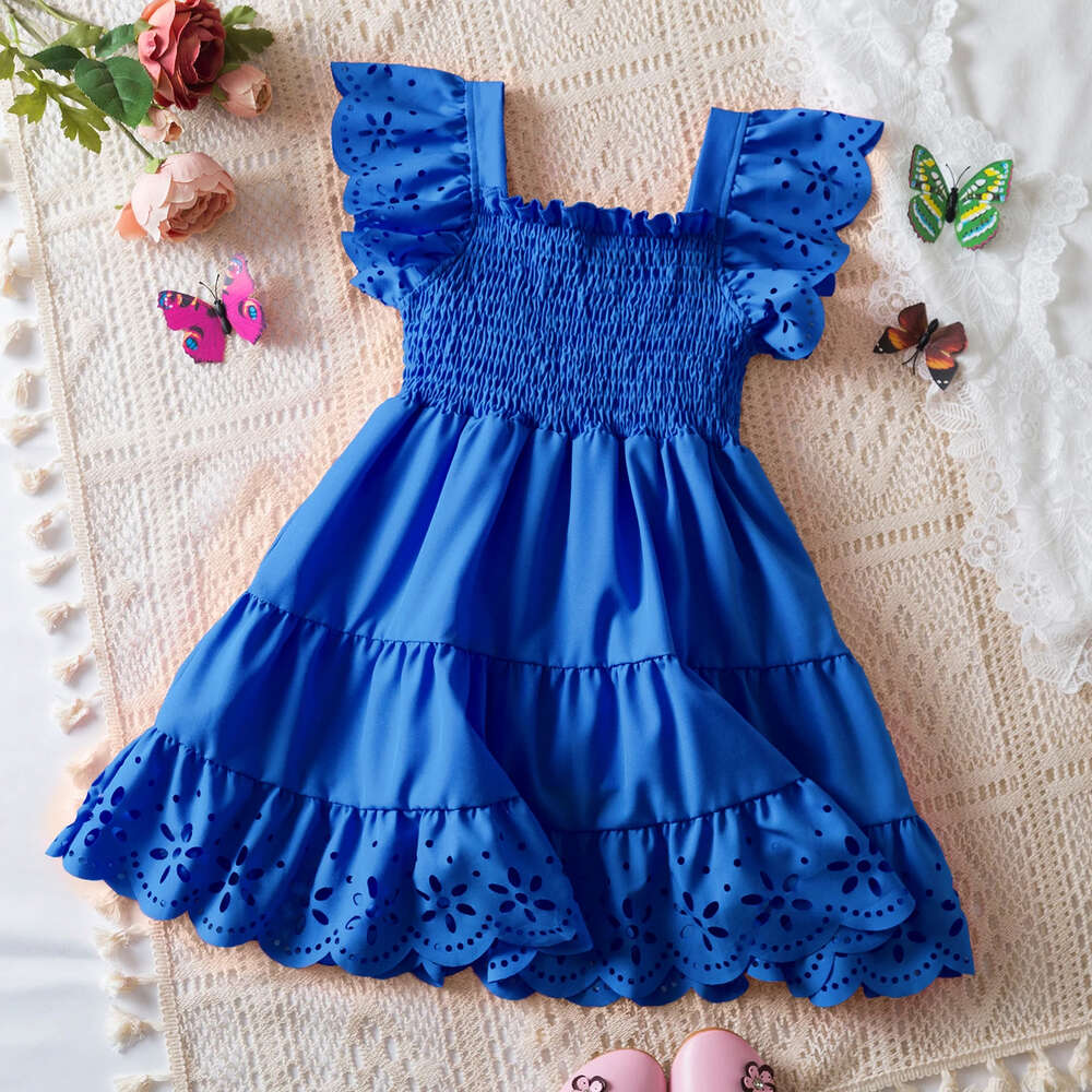 かわいい女の赤ちゃんドレス夏の新しい女の子の服Ruffleスリーブルプリンセスフロックホローファッションバースデーパーティーキッズドレスl2405