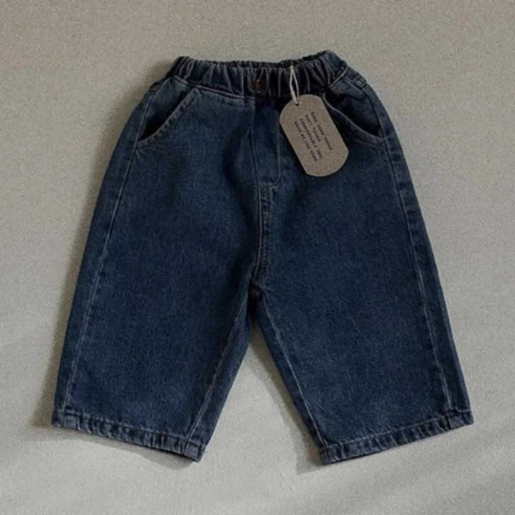 Брюки весна и осень 2024 года мальчики и девочки ретро свободные джинсы детские повседневные джинсовые брюки твердые детские карманы хлопковые роуссо детская одежда D240517