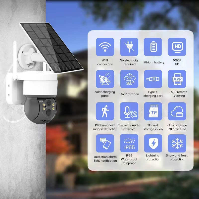 Solar Surveillance Camera Outdoor Outdoor Bezpłatna monitor WIFI BEZPŁATNY MONITORA 240520