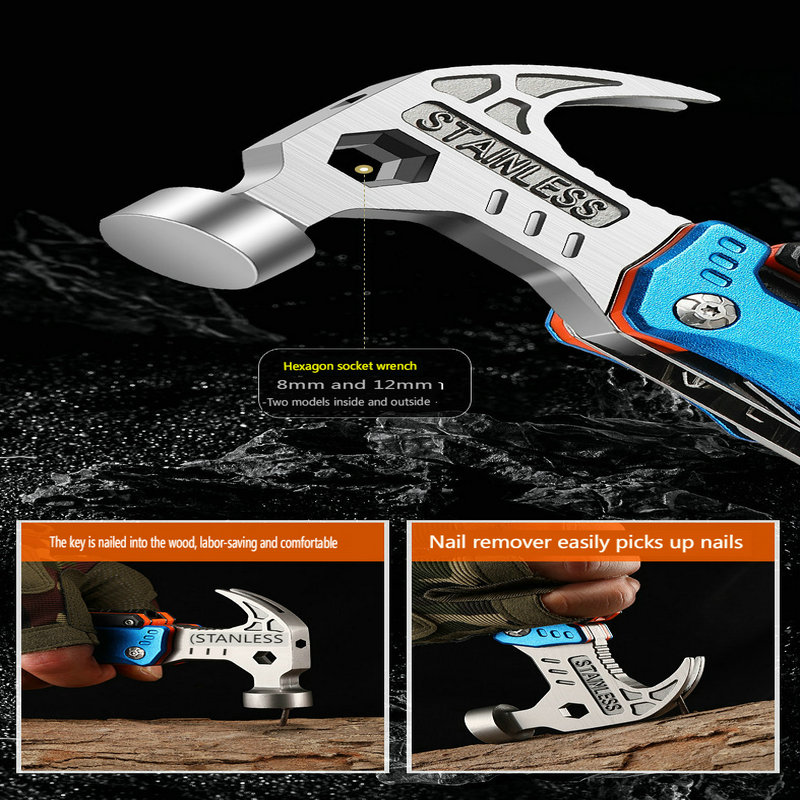 outdoor camping multi-functional claw hammer stainless steel folding claw hammer pliers emergency vehicle set-1688