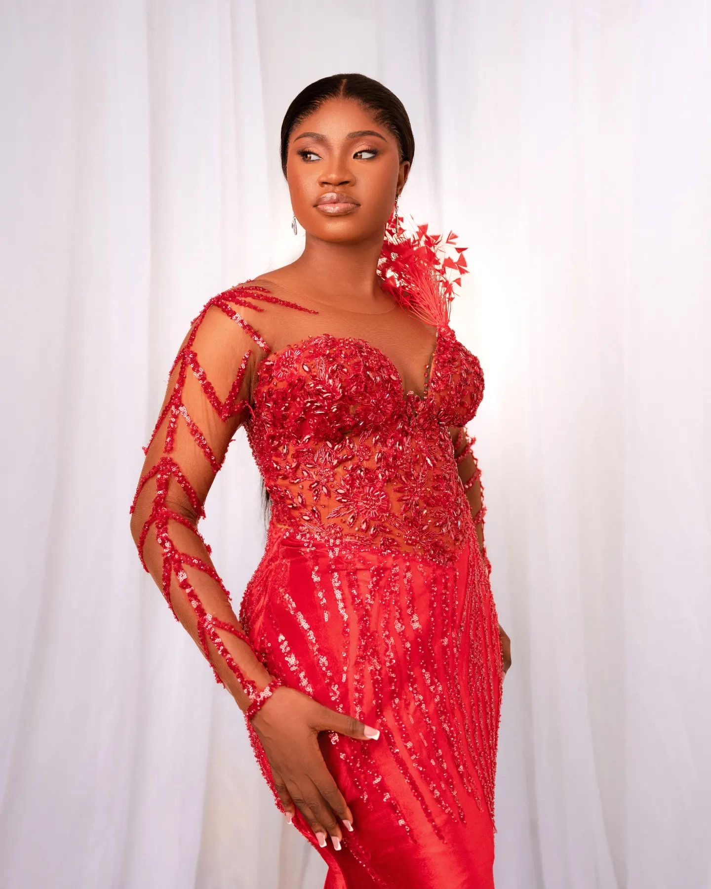 2024 Plus Size Aso Ebi Ebi Red Mermaid Sukienka PROM SUKIENKA KADZIWA KRYTALE Assomowe