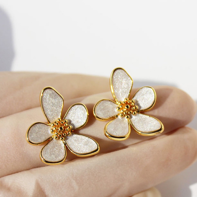 Flower Stud Earrings S925 Silver Pins Jewelries