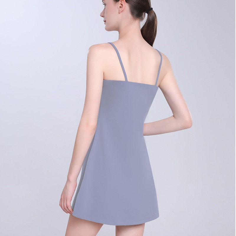 LU-714 Kobiety cienki sukienka jogi z podkładkami na klatkę piersiową Wysokie Elastyczne Slim Fit Sukni