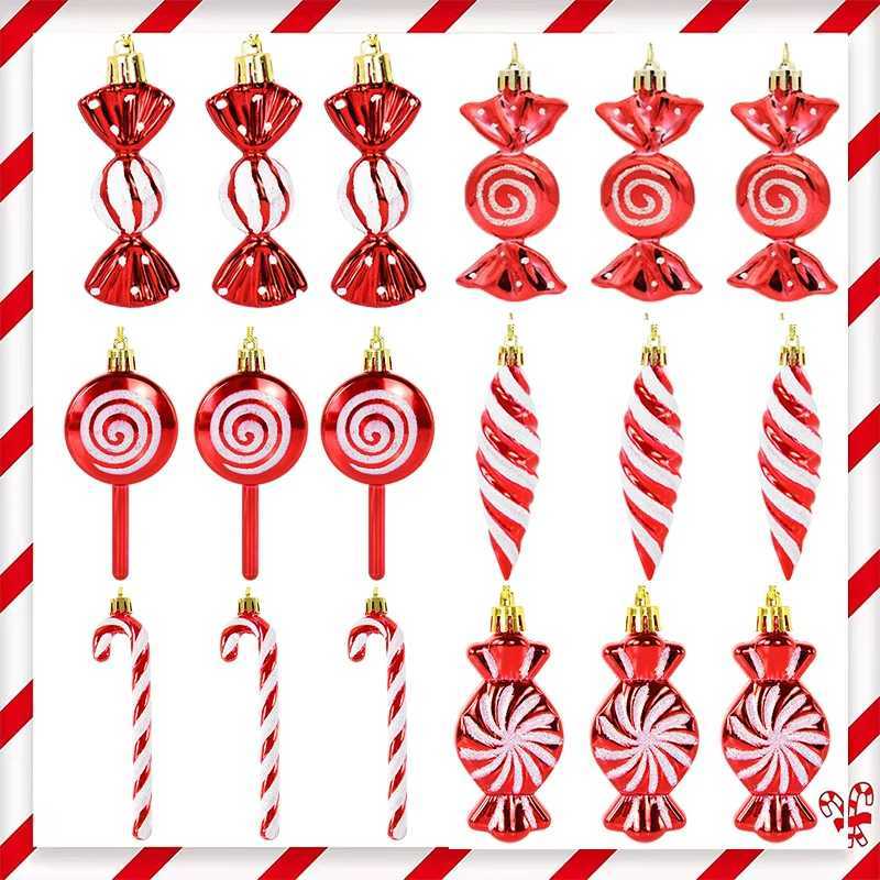 /box Christmas Candy Pendants Red Lollipop Cane Xmas Tree Hanging Ball Ornaments Christmas Home Decoration New Year NavidadXJ241206