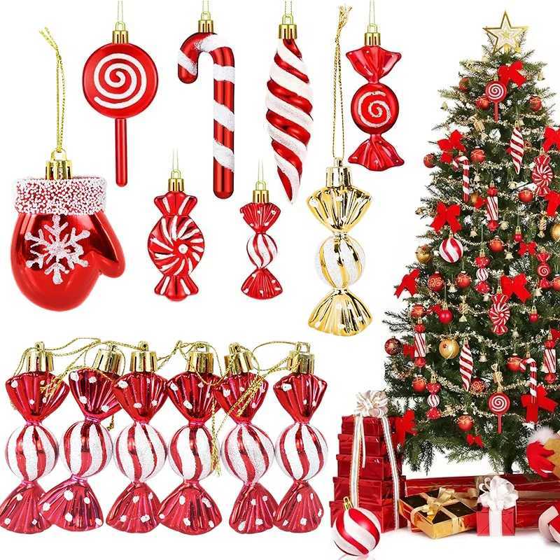 /box Christmas Candy Pendants Red Lollipop Cane Xmas Tree Hanging Ball Ornaments Christmas Home Decoration New Year NavidadXJ241206