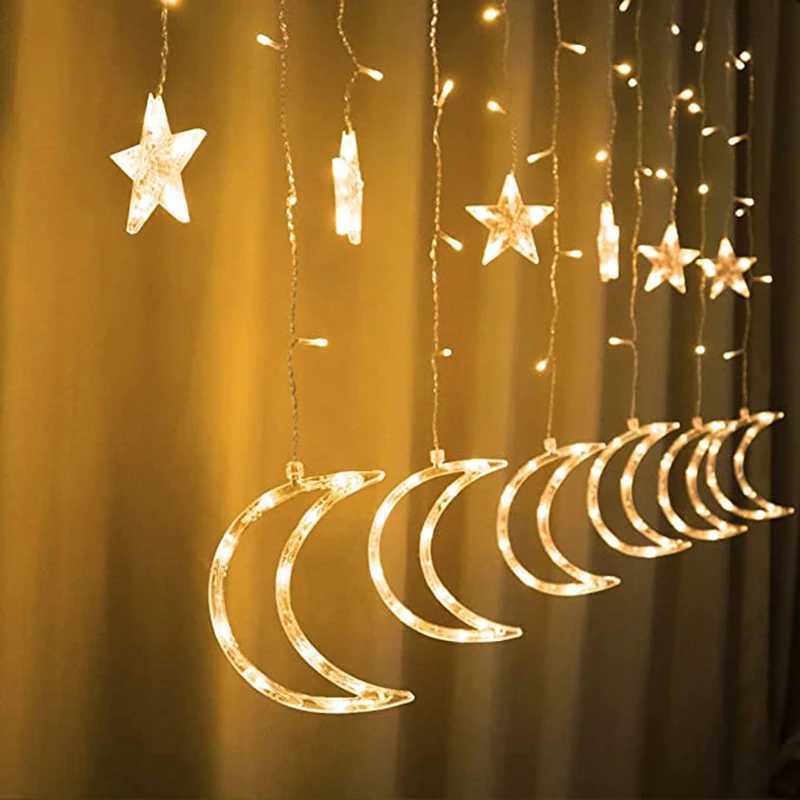 LED Strings Curtain Light 2.5M Outdoor Waterproof Bedroom Home Party Wedding Decoration 12 Stars Moon String EU Plug YQ240401