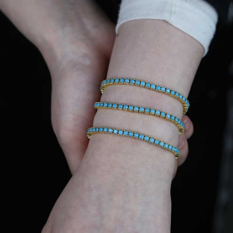 Pendentif Colliers En gros de haute qualité Turquoises femmes fille Simple classique 3mm bleu pierre Tennis bracelets porte-bonheur colliers mode Punk bijoux Q240402