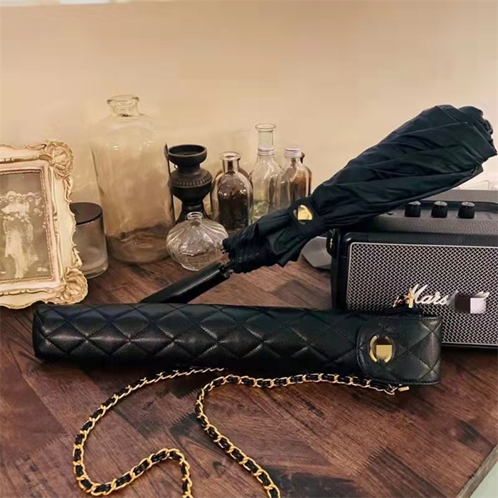 Luxury C Paraply Classic Sunshade Paraply Black Long Women Paraply Folding Summer Fold Fashion Paraply Rain Paraply Present With Pu Case Gift Packing