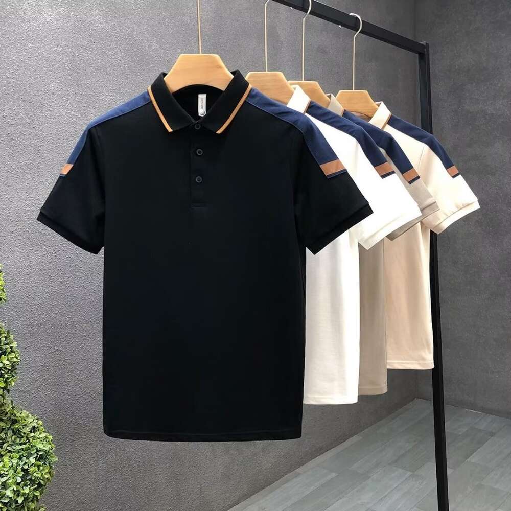 Color Blocking Collar Slim Fit Polo Shirt T-shirt Men's Trendy Brand Loose Contrasting Color Versatile New Half Sleeved Men's Short Sleeved Top