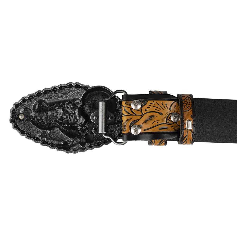 Cinturones de cuero repujado con hebilla de moto vaquera para decoración casual Q240401