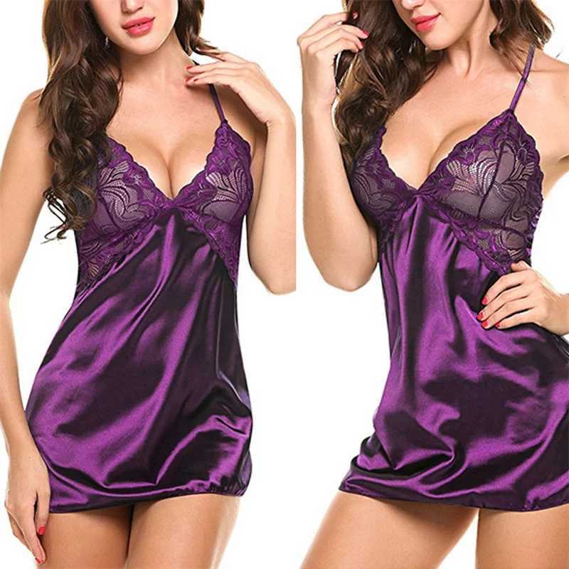 Pyjamas sexy Femmes Sexy Pyjamas Lace Satin Silk Sleepwear Night Dress Lingerie Érotique Sous-vêtements Babydolls Babydolls Pyjamas Costume exotique 2404101