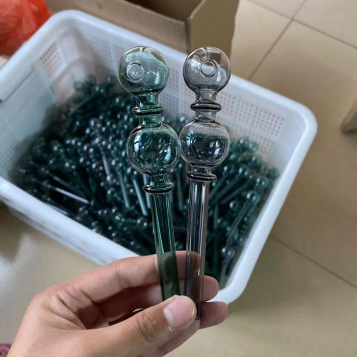 Tuyau de brûleur à mazout en verre à double boule Tube droit en paille multicolore Bon tuyaux à main pour tabac aux herbes sèches Accessoires pour fumer à flux d'air Bongs à barboteur d'eau