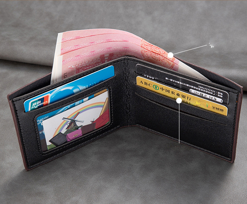 portfele Mężczyźni Krótkie PU zwykłe wielofunkcyjne dwa składane krótkie uchwyty na karty kredytowej