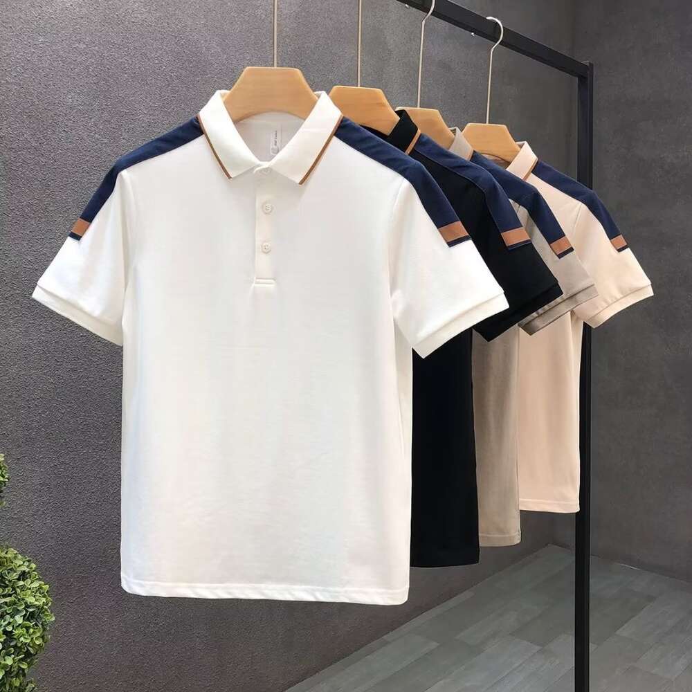 Color Blocking Collar Slim Fit Polo Shirt T-shirt Men's Trendy Brand Loose Contrasting Color Versatile New Half Sleeved Men's Short Sleeved Top