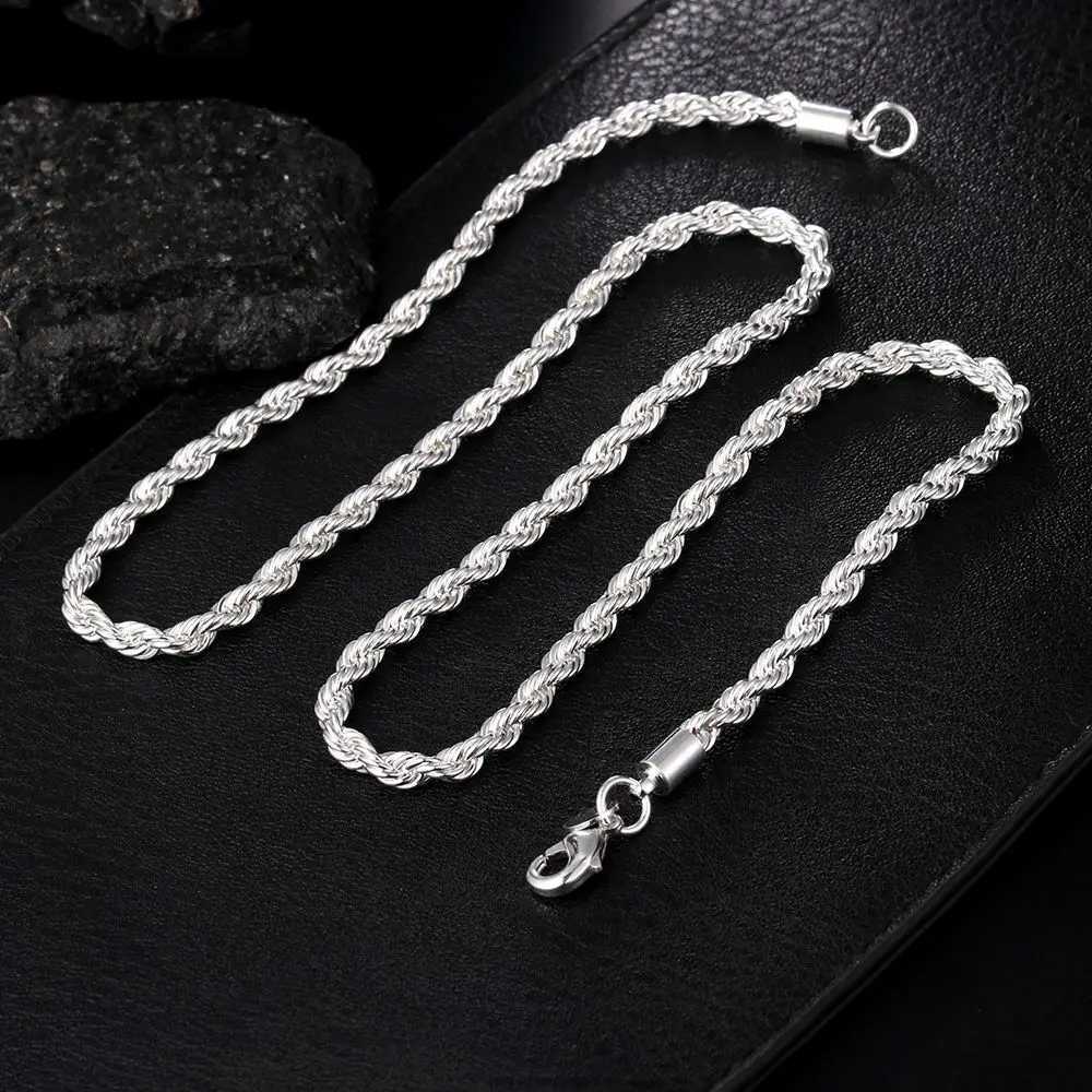 Pendanthalsband 925 Sterling Silver 2/3/4mm 16-24 tum Rope Chain Halsband för män Kvinnor Fashion Punk Wedding Party Gifts smycken 240330