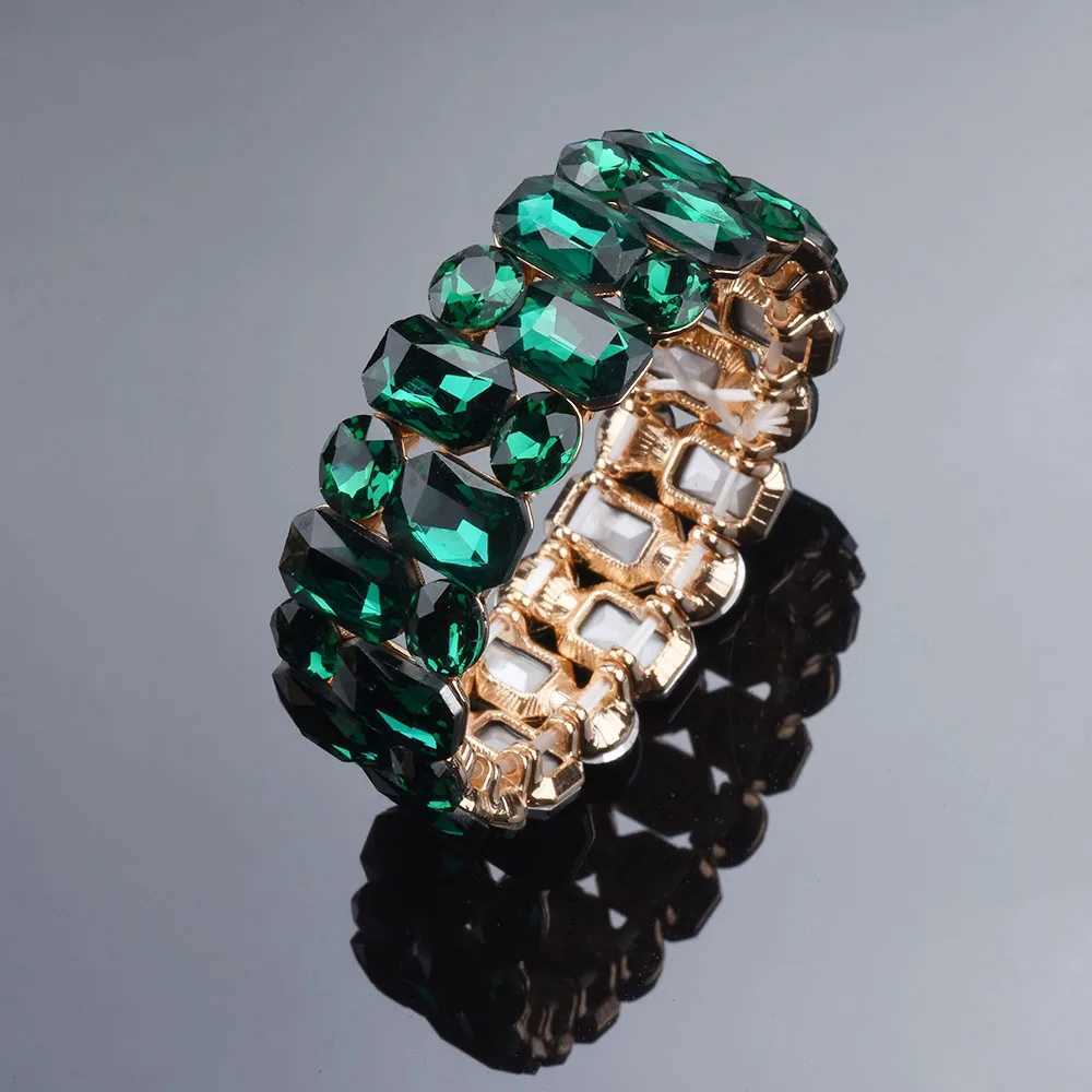 Chaîne 2024 Nouveau Double Rangée Carré Ovale Verre À La Main Bracelet Élastique Femmes Géométrique Or Métal DIY Bijoux Bracelet Q240401