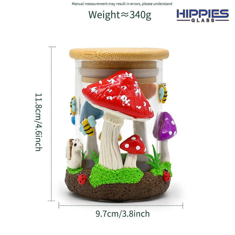 1 Stück, 4,5 Zoll, 3D handgemachtes Tabak-Vorratsglas, süßes Pilz-Motiv, versiegeltes Glas, Borosilikatglas-Zigarettenblattglas, Vase, Stifthalter, Glasaschenbecher mit Deckel
