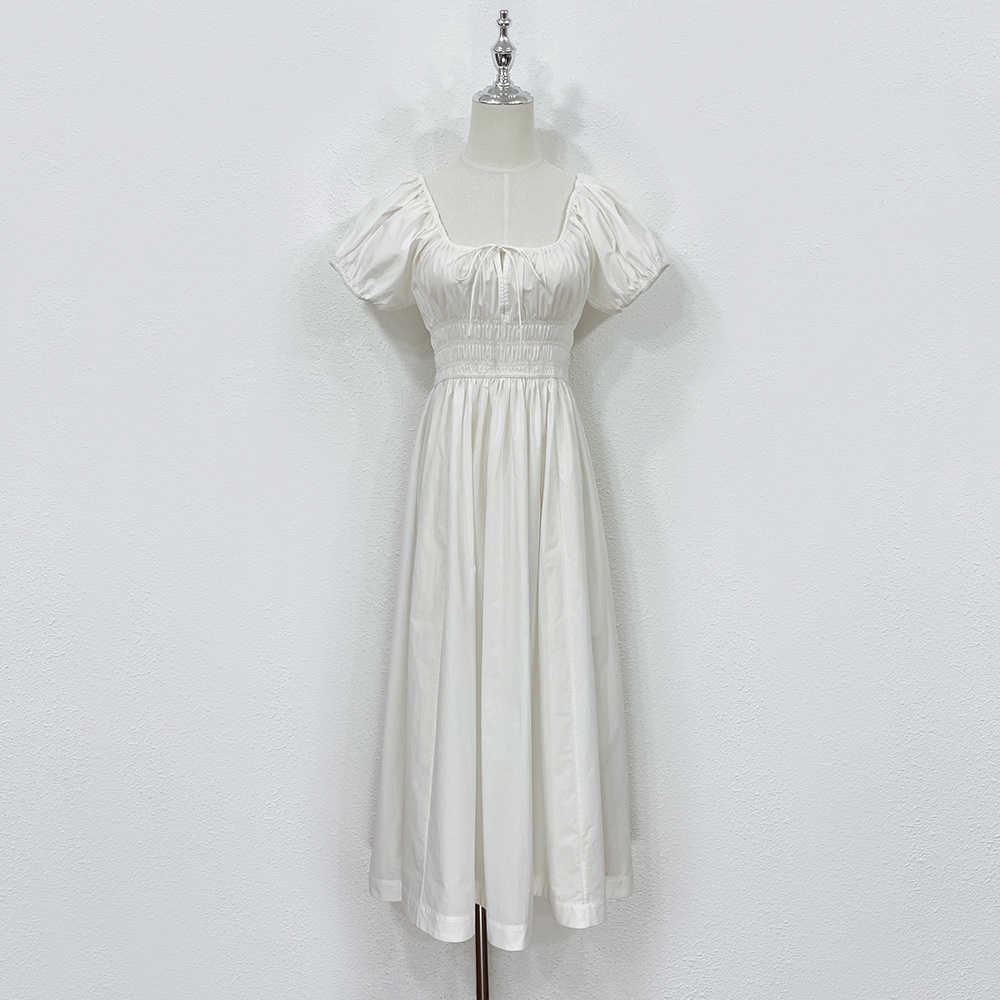 Frauenkleid Modemarke Cotton Schwarz -Weiß -Puffhülle gesammelte Taille Midi Kleid