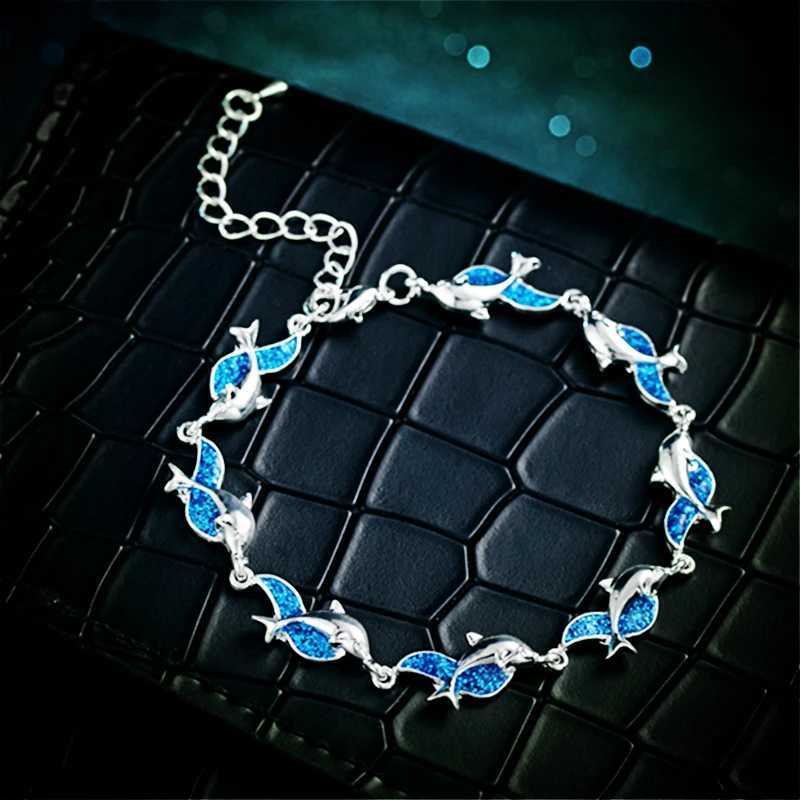 Keten Modieuze Zomerstijl Dolfijn Blauwe Vlam Eiwitsteen Oceaan Armband Dames Boho Dierenarmband Strand Oceaan Sieraden Bijoux Dames 2020 Q240401