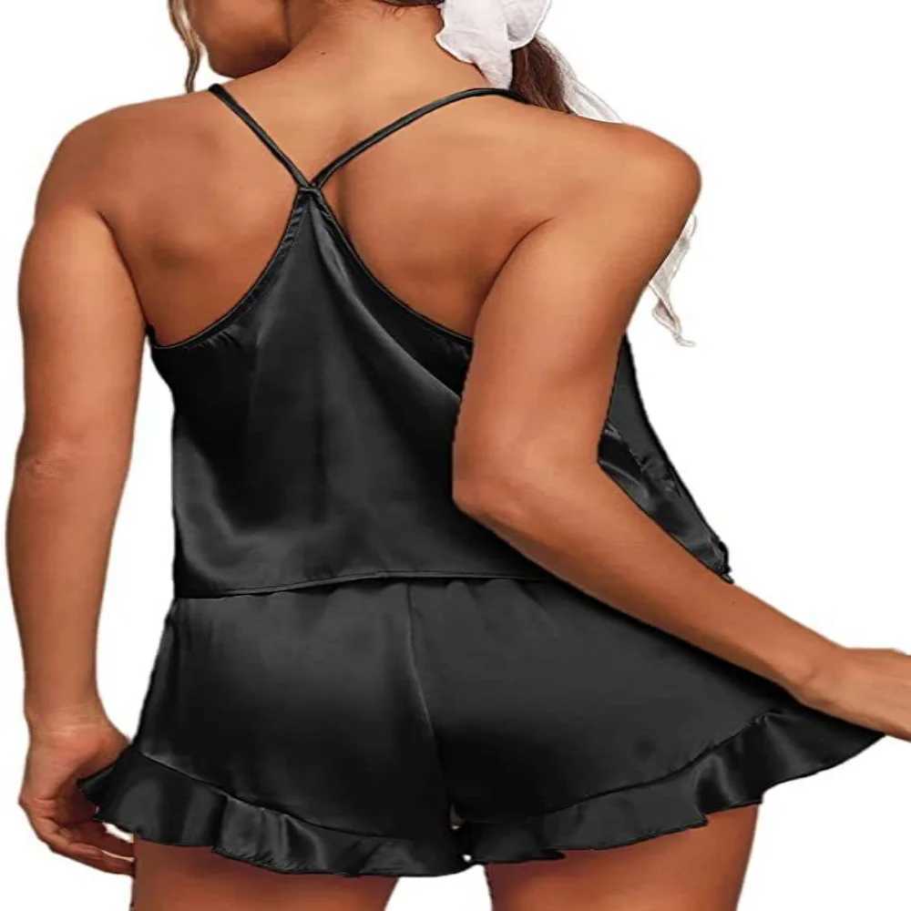 Y828 Piani sexy Womens Sexy Sexy Silk Satin Ruffled Pigiamas Set Shorts Shorts Set Sleep abbigliamento Shorts Shorts Shorts Shorts Stim Sump pigiami 2404101