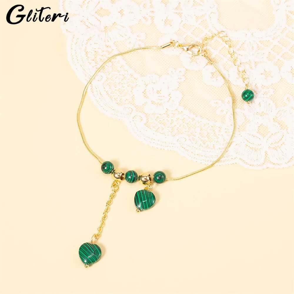 Bracelets de cheville GEITERI vert pierre naturelle pendentif collier adapté aux femmes doré serpent chaîne pied chaîne charmant Bijoux Bijoux 2023L2403