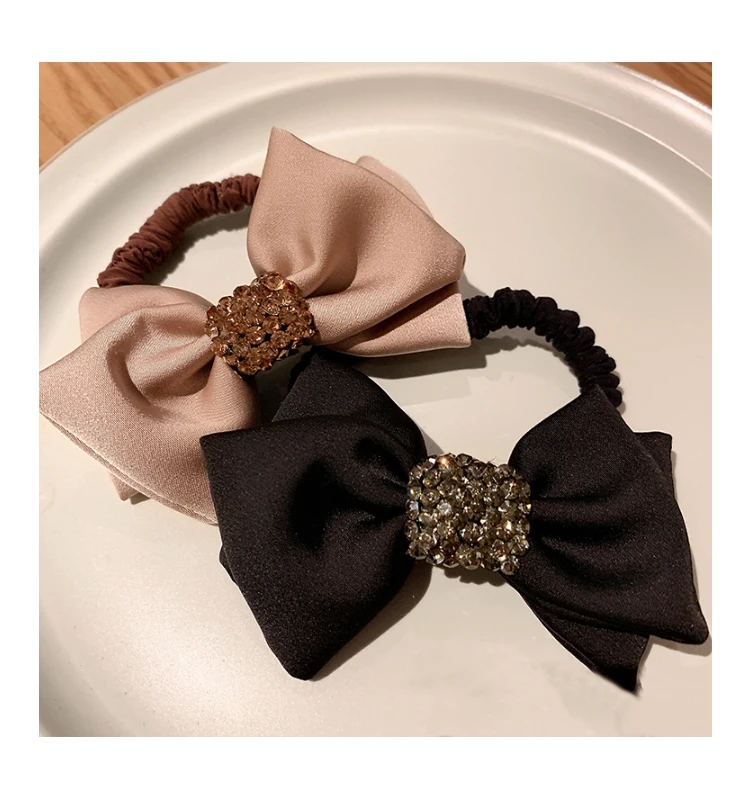 Fashion Bow Knot Crystal Hair Ties Solid Color High Elastic Scrunchies Women Ponytail Holder Girl High Quality Rubber Band