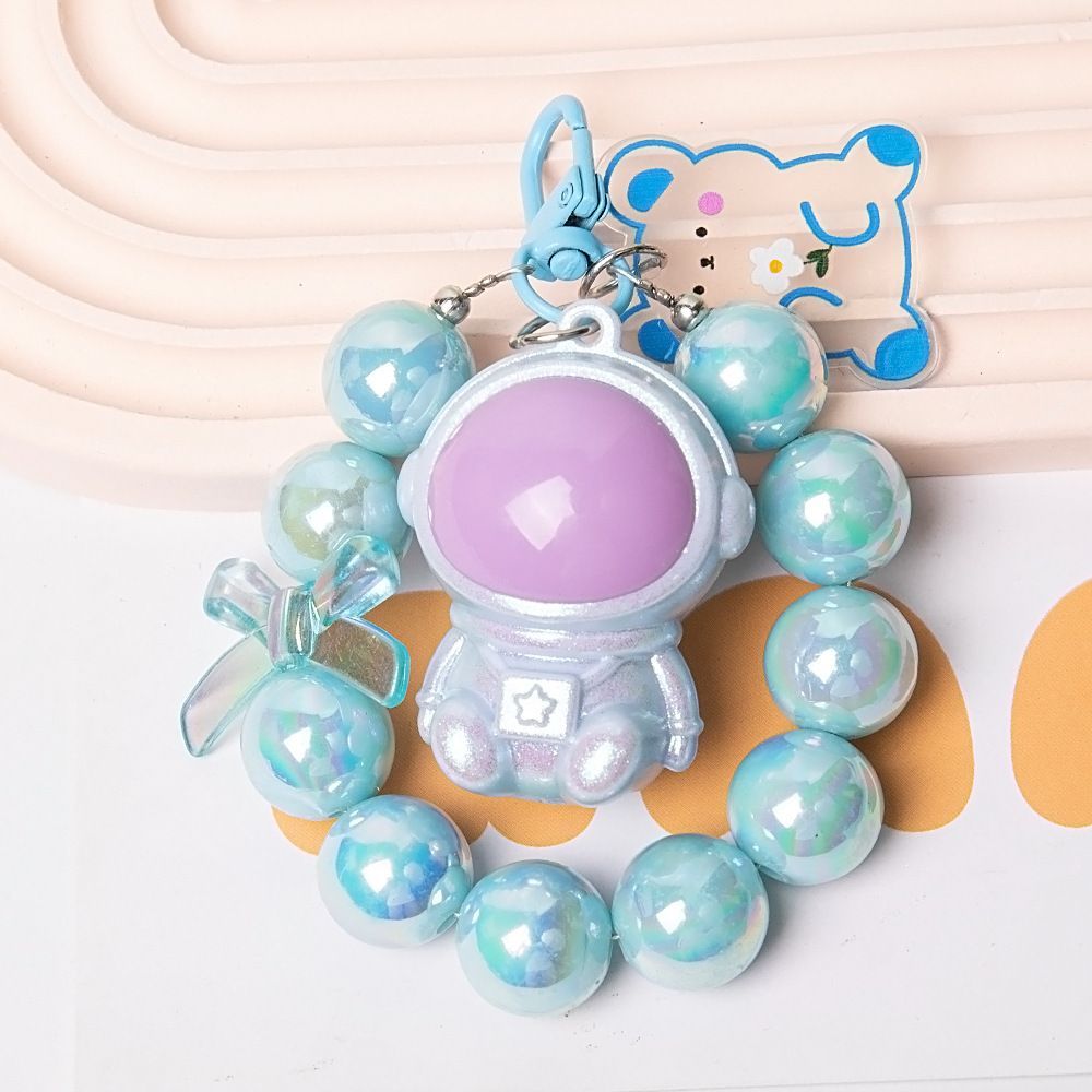 New Dreamy Macaron Colored Sitting Astronaut Keychain Pendant Colorful Bead Chain Luggage Pendant