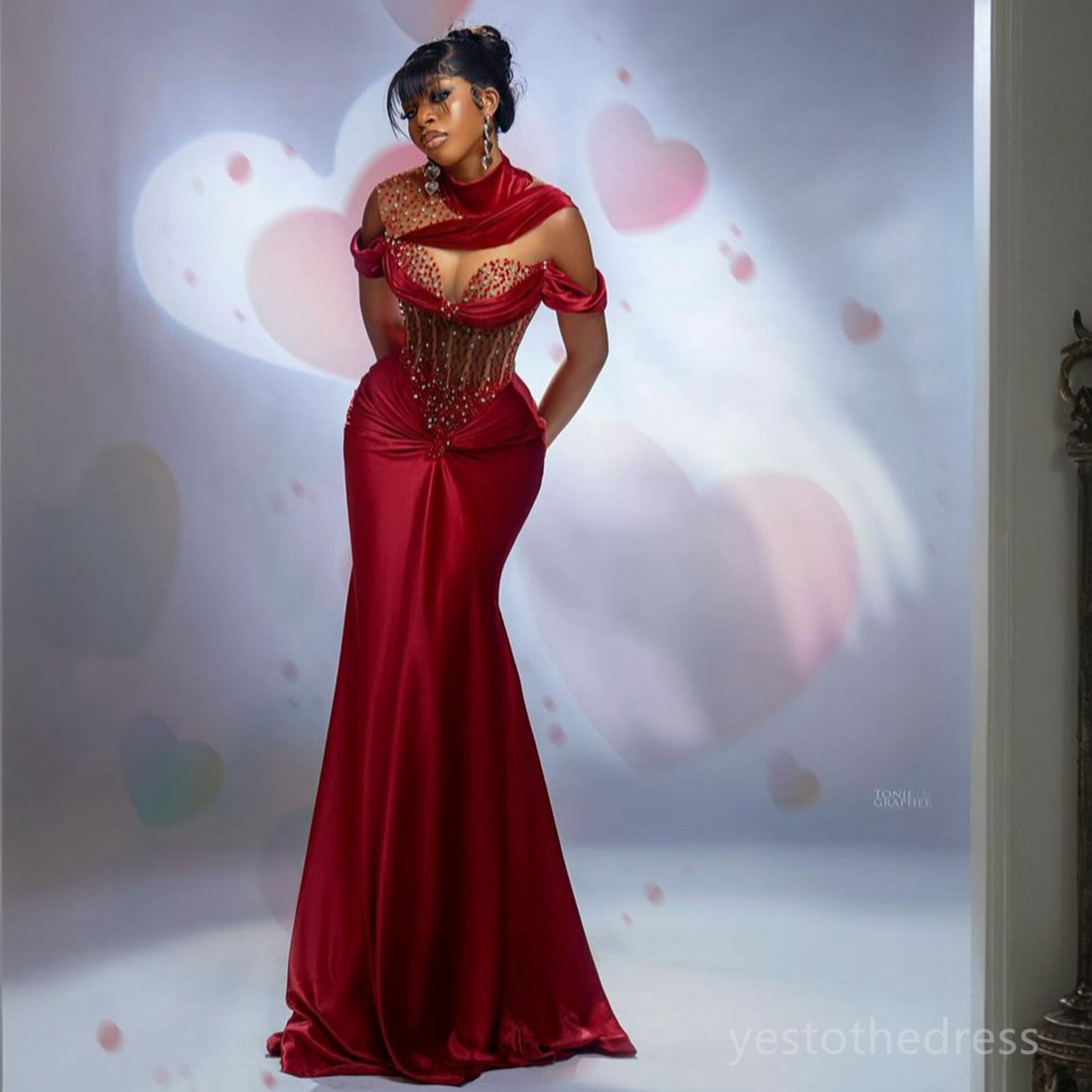 2024 Plus size prom -jurken voor Afrikaanse zwarte vrouwen avondjurken Elegant High Neck Velvet kralen Illusie Verjaardagsfeestje Tweede receptie Gala AM660