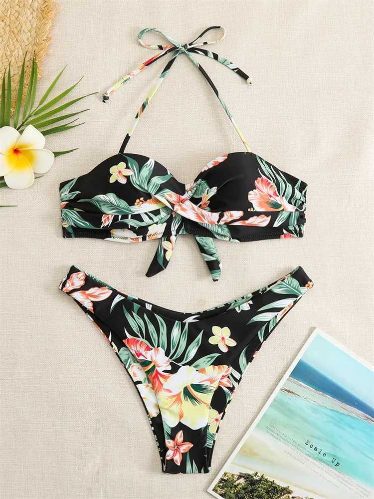 Costume da bagno donna Bikini Costume da bagno donna 2024 Costume da bagno push up solido Costume da bagno a vita alta Costume da bagno due pezzi Biquini Brazil Beach J240330