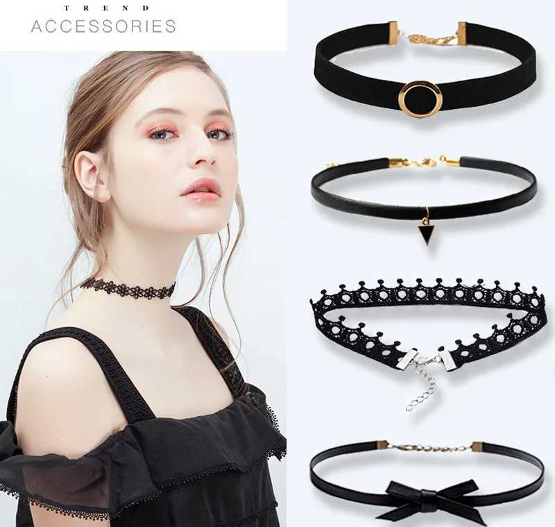 Pendant Necklaces Chokers for Parties Beads Bow Flowers Circular Crown Pearl Tassels Gothic Sexy Lacy Lace Women Necklaces Neck Jewelry Girl Gift 240401