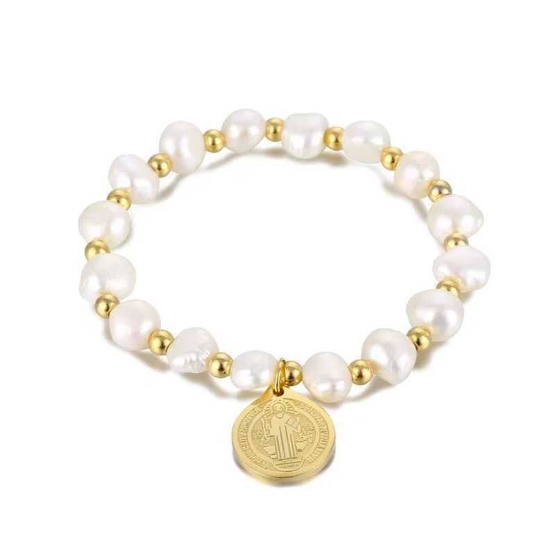 Chaîne En Acier Inoxydable Saint Benoît Médaille Bracelet En Métal Saint Benoît Bracelet Réglable Perle Chaîne Bohème Religieux Bijoux Cadeau Q240401