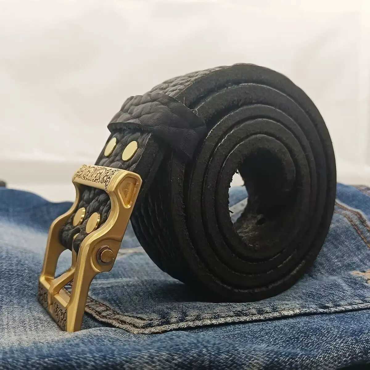 Belts Private custom mens genuine leather belt luxury Western denim belt jeans wide hole gift box packaging Q240401