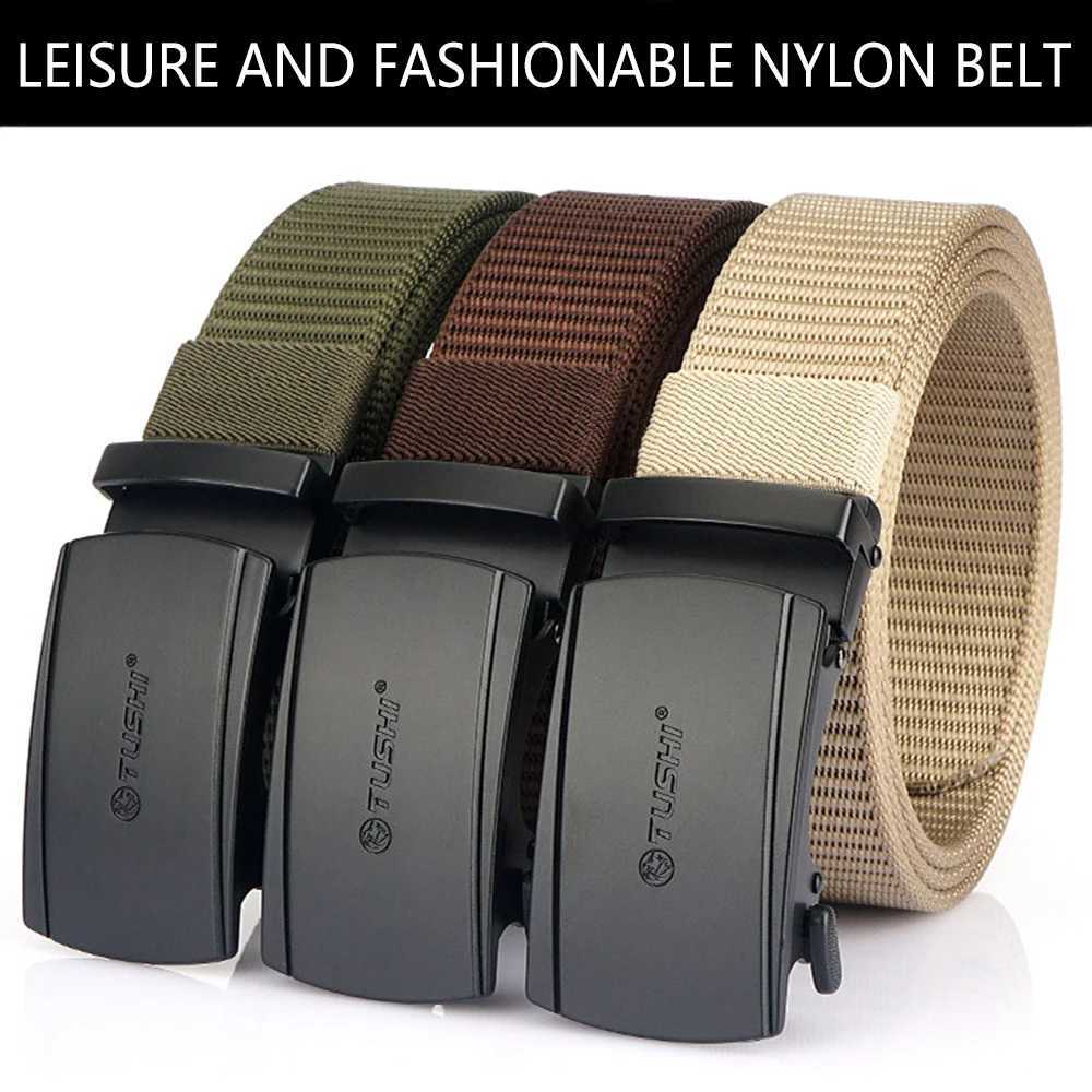 Belts TUSHI New Tactical Belt Metal Automatic Buckle Quick Release Belt Alloy Leisure Tool Training Belt Mens Handcart Outdoor Belt Q240401