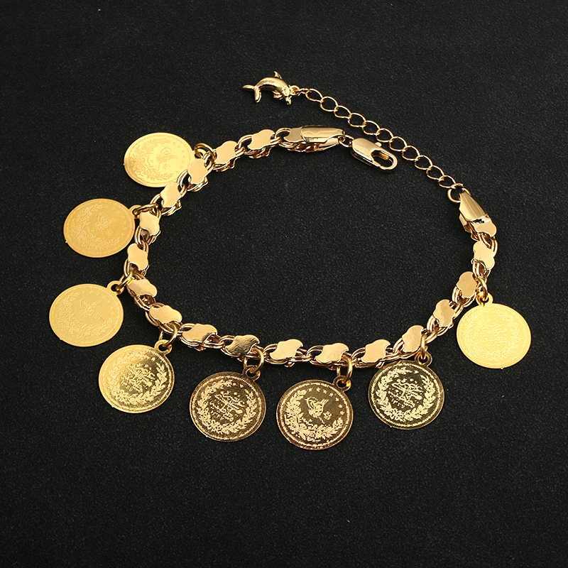 Chaîne Dichai pièce de monnaie plaqué or bracelet pendentif Dubaï musulman charme du Moyen-Orient bijoux pour femmes cadeau de mariage créateur de luxe Q240401