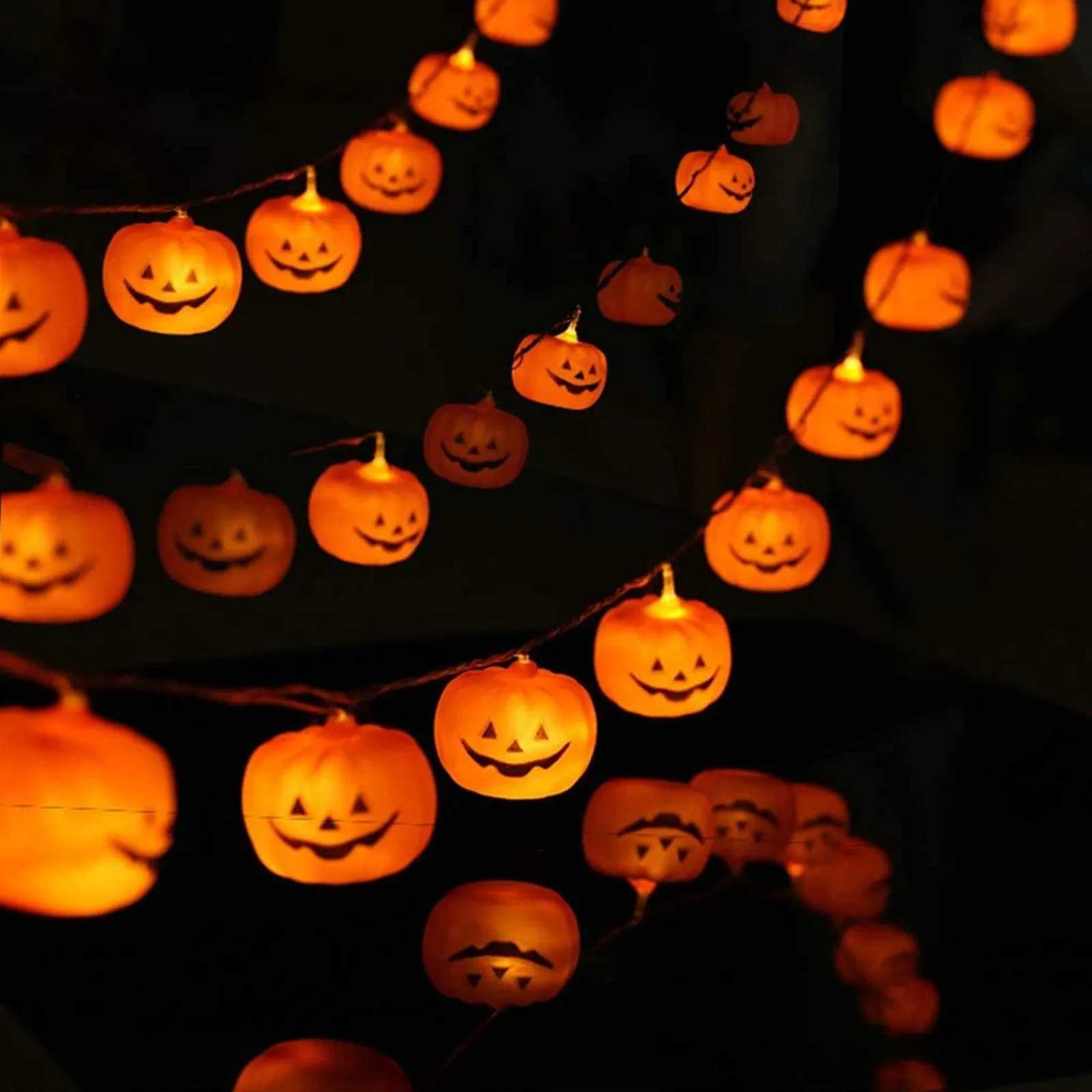 LED -strängar LED PumpkinLamps Halloween String Lights Home and Outdoor Decoration Flicking 10st Orange Light 5 ft/10ft YQ240401