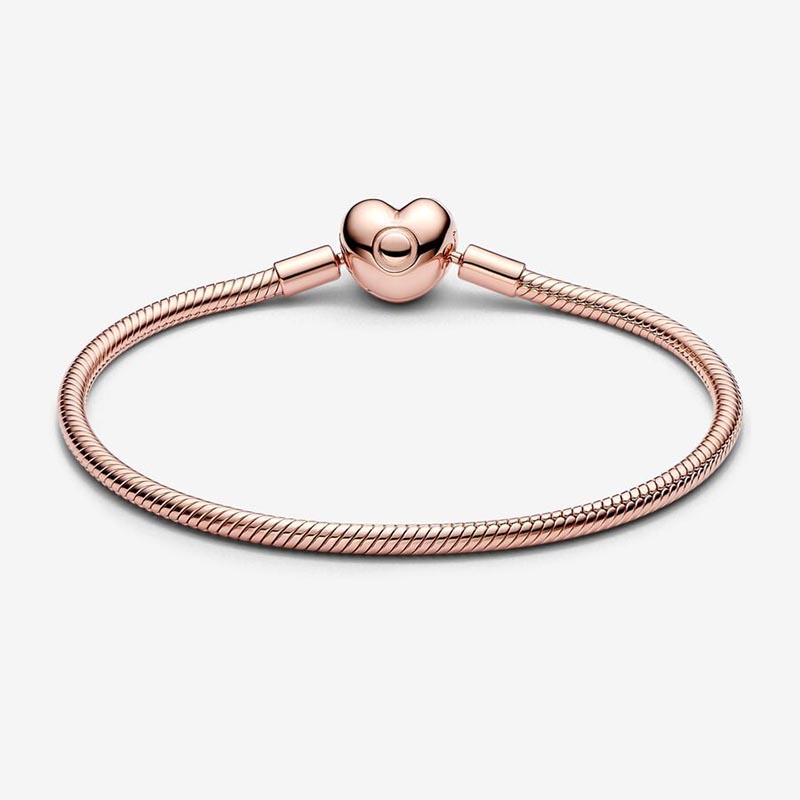 Gold Heart Clasp Snake Chain Armband Pandoras 925 Sterling Silver Designer Moments Charm Armband Kvinnor Girls Bröllop Smycken Lyxarmband med originallåda