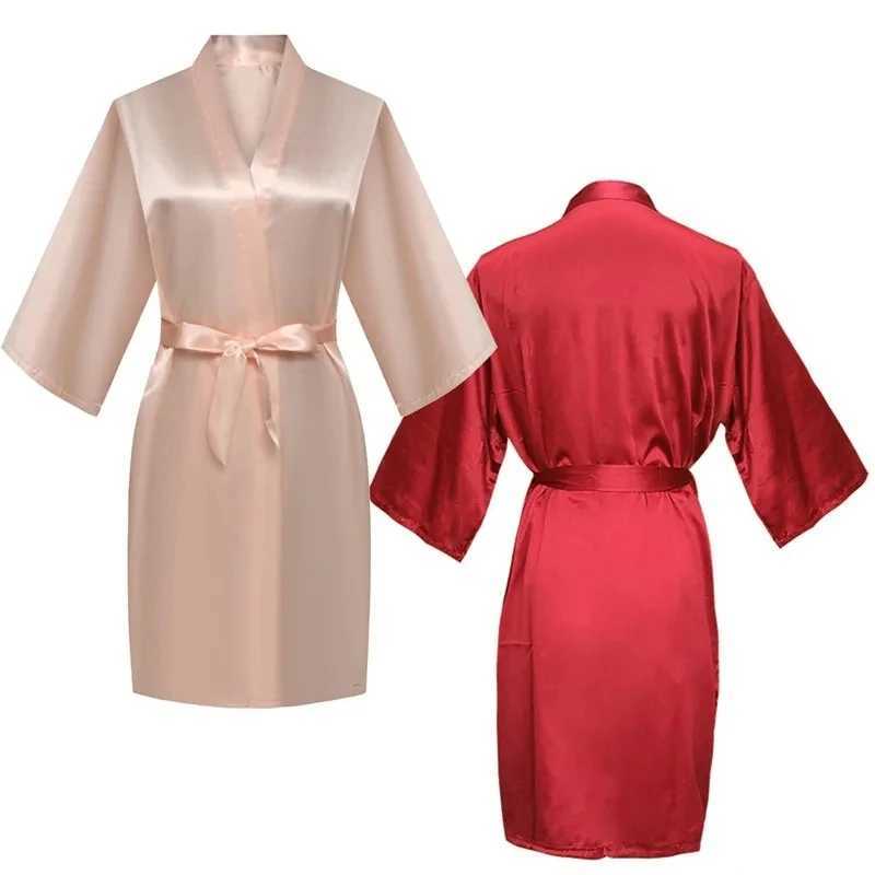 Sexy Pyjamas Frauen Seide Satin Kurze Nacht Robe Solide Kimono Robe Mode Bademantel Sexy Bademantel Peignoir Femme Hochzeit Braut Brautjungfer robe 240330