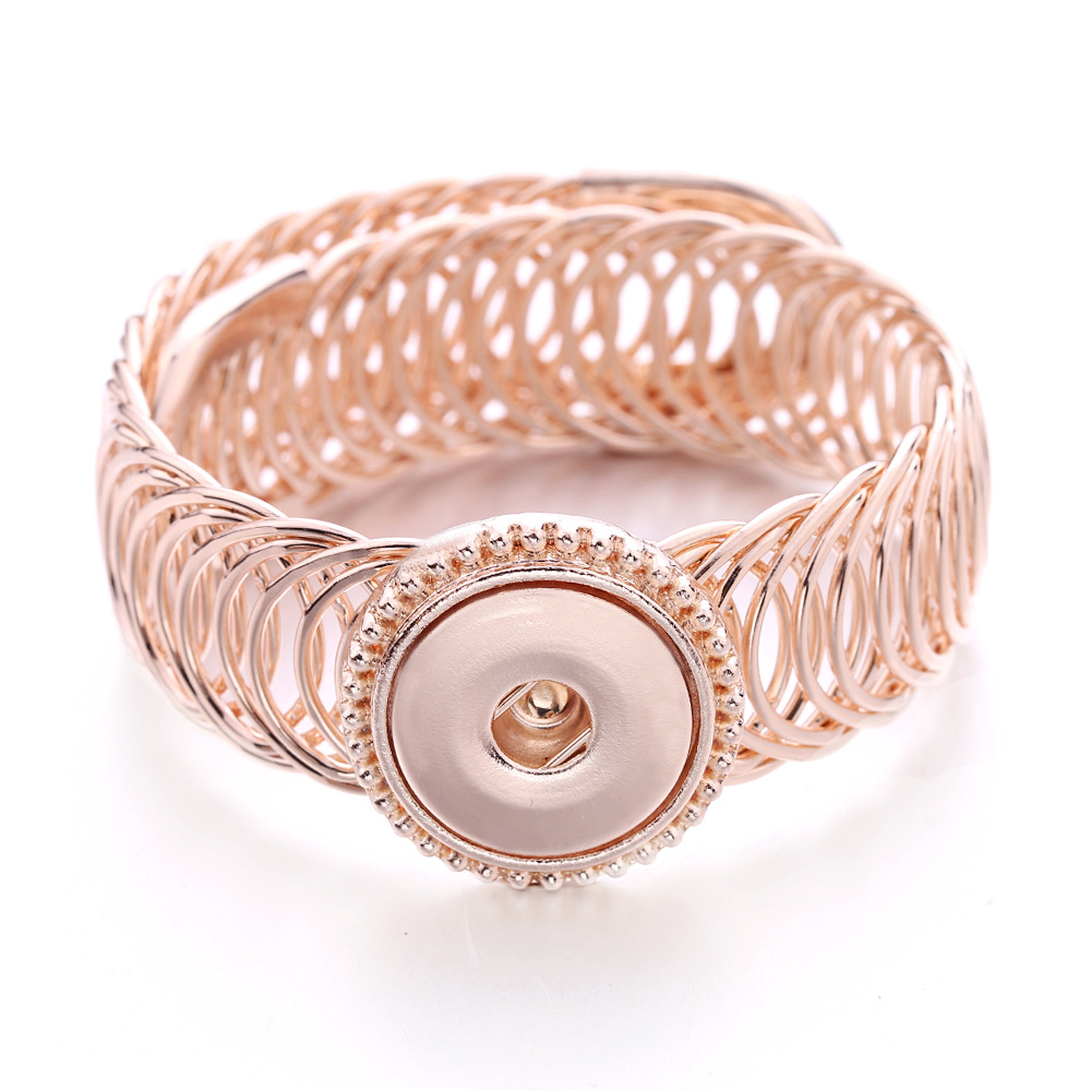 Metal 18mm Snap Button Bracelet Bangles Adjustable Size Rose Gold Silver Color Cuff Bracelet Snaps Jewelry