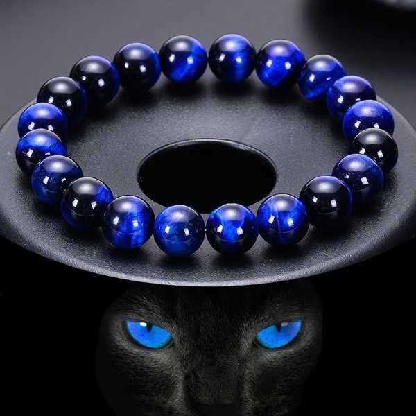 Perlen 6/8/10/12mm wunderschönes blaues Tiger Augenarmband für Herren Natursteinperle Buddha Unisex