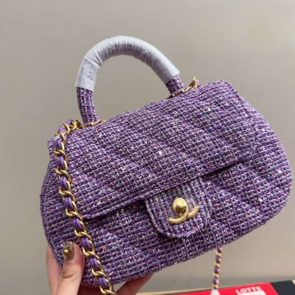 Schoudertassen voor dames in fabriekswinkels zijn 90% korting Nieuwe damestas Paars Tweed Paillettenketting Handtas Zadel Casual Eén crossbody