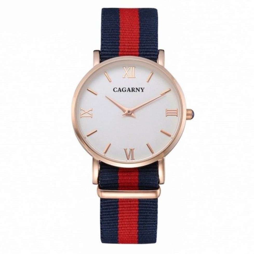 Cagarny relógios femininos moda quartzc relógio mulher rosa ouro ultra fino caso pulseira de náilon casual senhoras214o