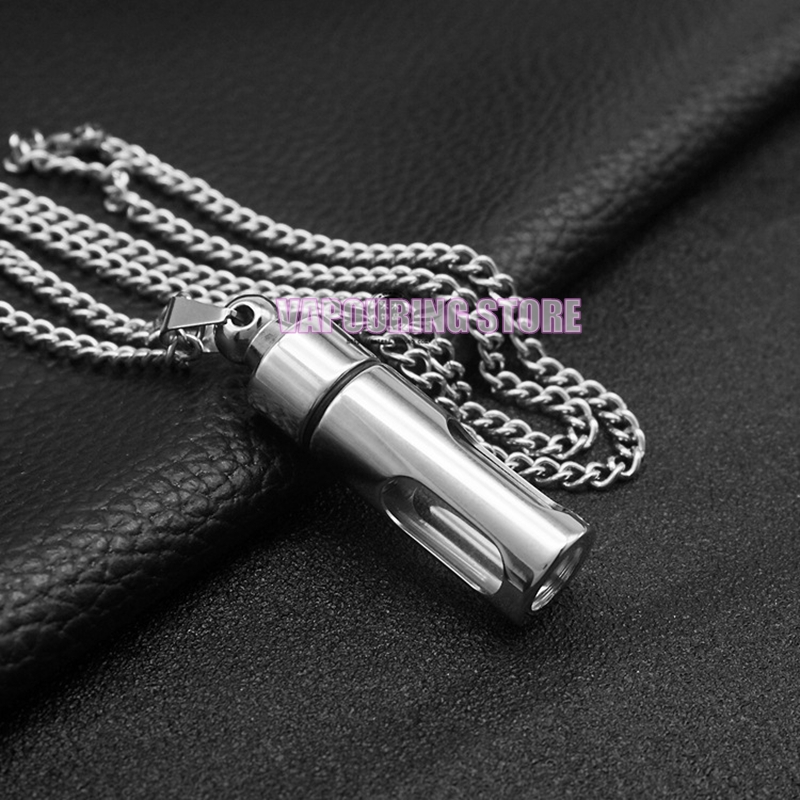 Pendentif en acier inoxydable coloré pour fumer Conteneur de stockage transparent Bouteille de tabac à priser Pill Spice Miller Herb Tabac Case Pill Stash Collier Porte-cigarette DHL