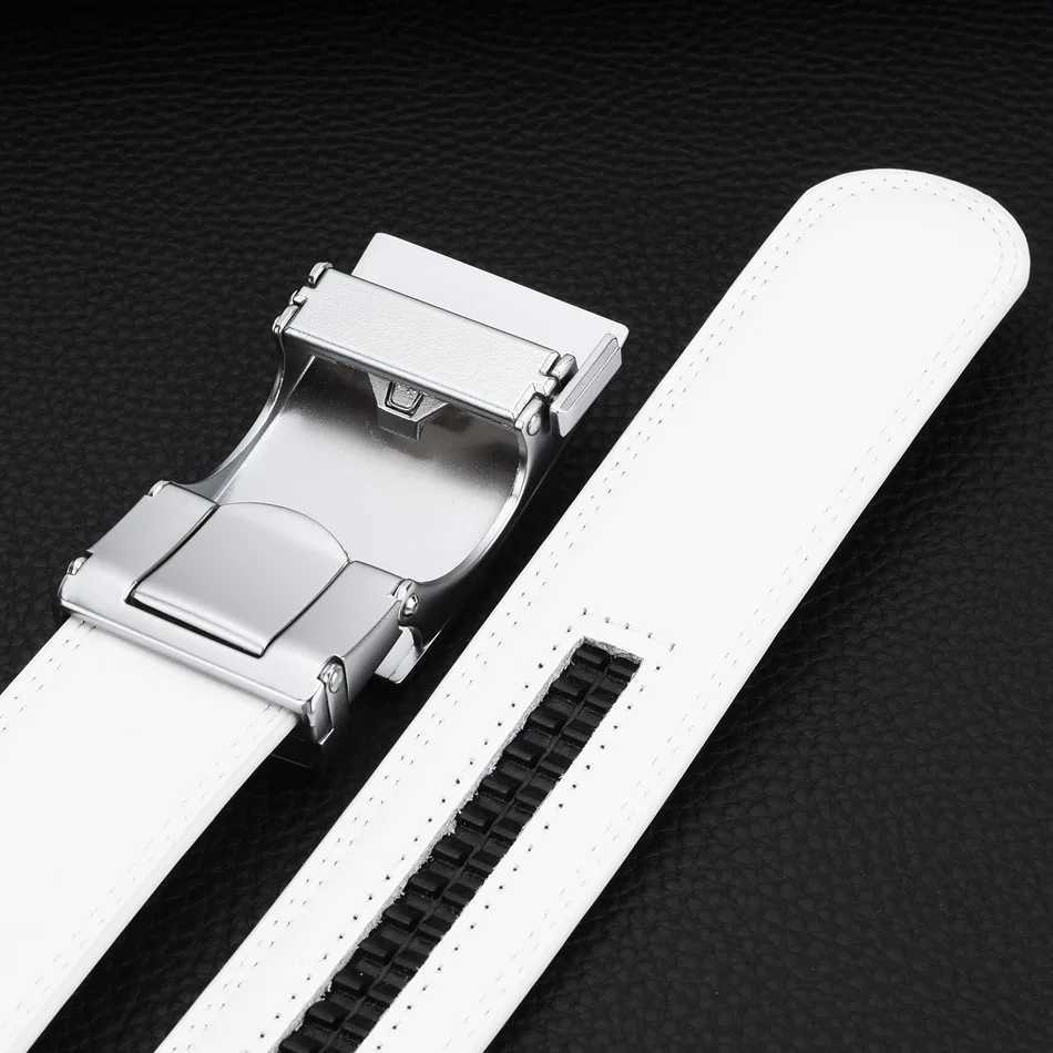 Belts WOWTIGER New 3.5cm White Mens Design Leather Belt with Automatic Buckle Adjustable High Quality Luxury Mens Brand Belt Q240401